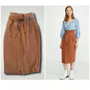 🆕Free People Belted Denim Midi Skirt Size 25